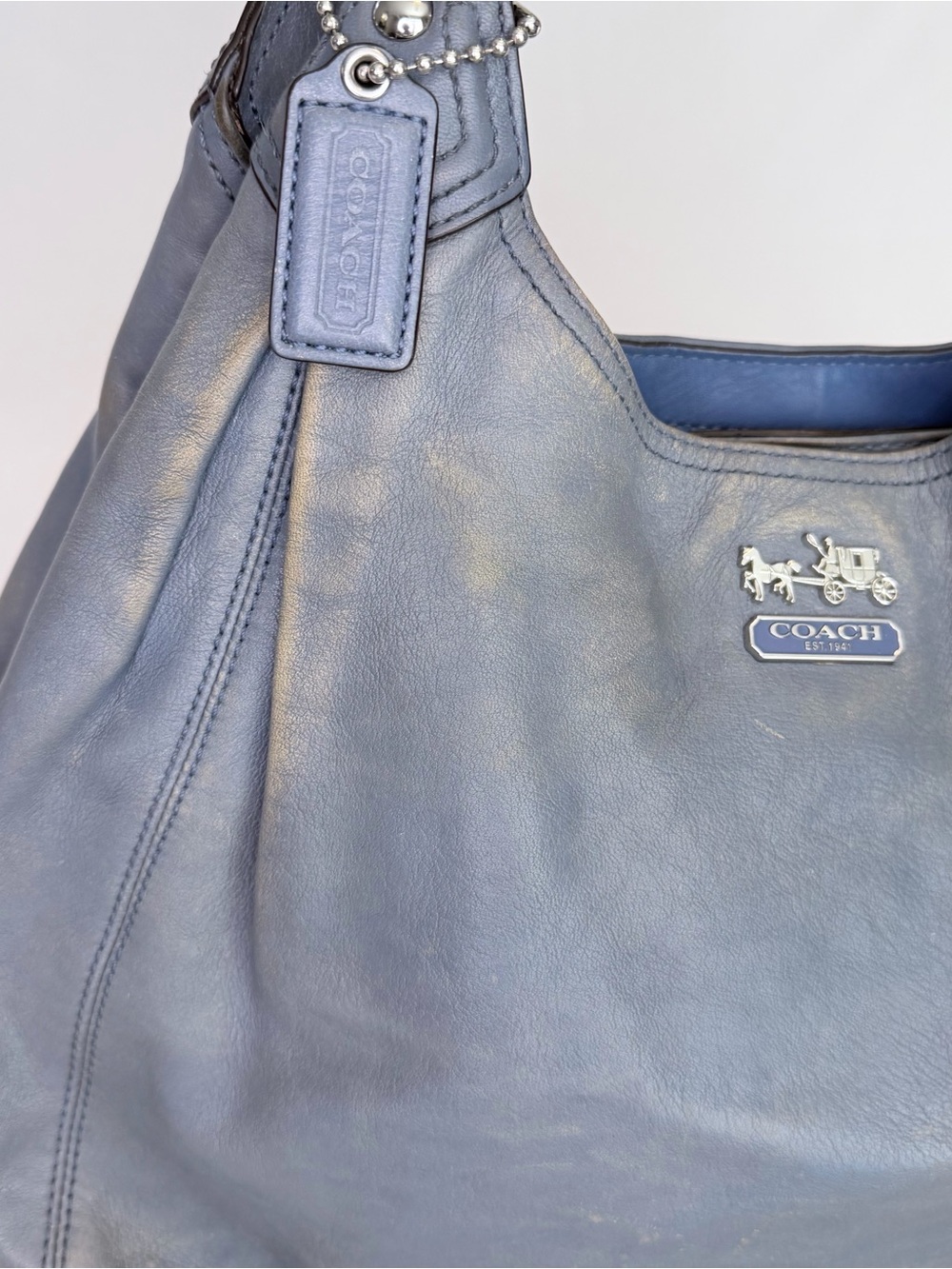 COACH Madison Maggie Denim Blue Loved Leather Hobo Y2K Shoulder Bag Purse 14336 - Picture 3 of 16